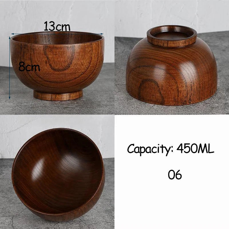 Japanese Style Acacia Wooden Bowl for Children's Dining Anti DropBowl Exclusive Wooden Bowl Retro Home Tableware Set Salad Bowl