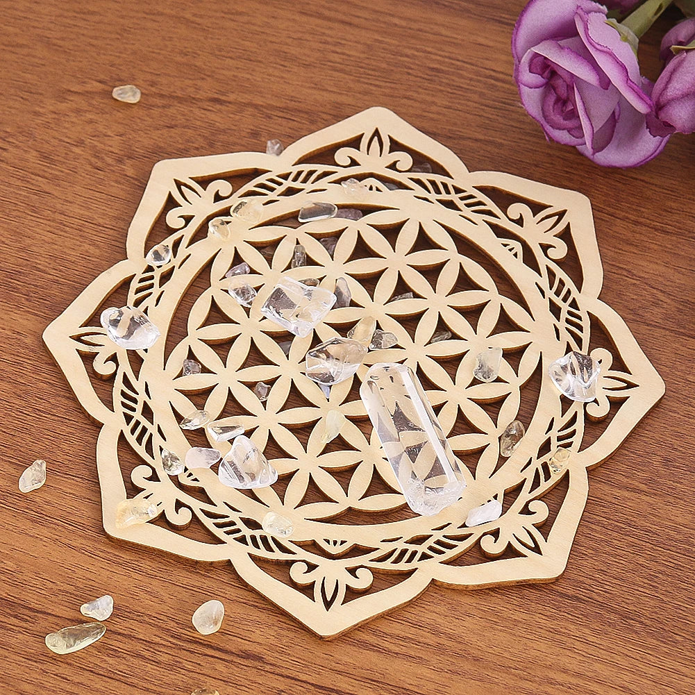 1PC Harmonious Flower of Life Diagram Decorative Boards Wooden Laser Carving Meditation Plate Carved Coaster Creative Home Decor