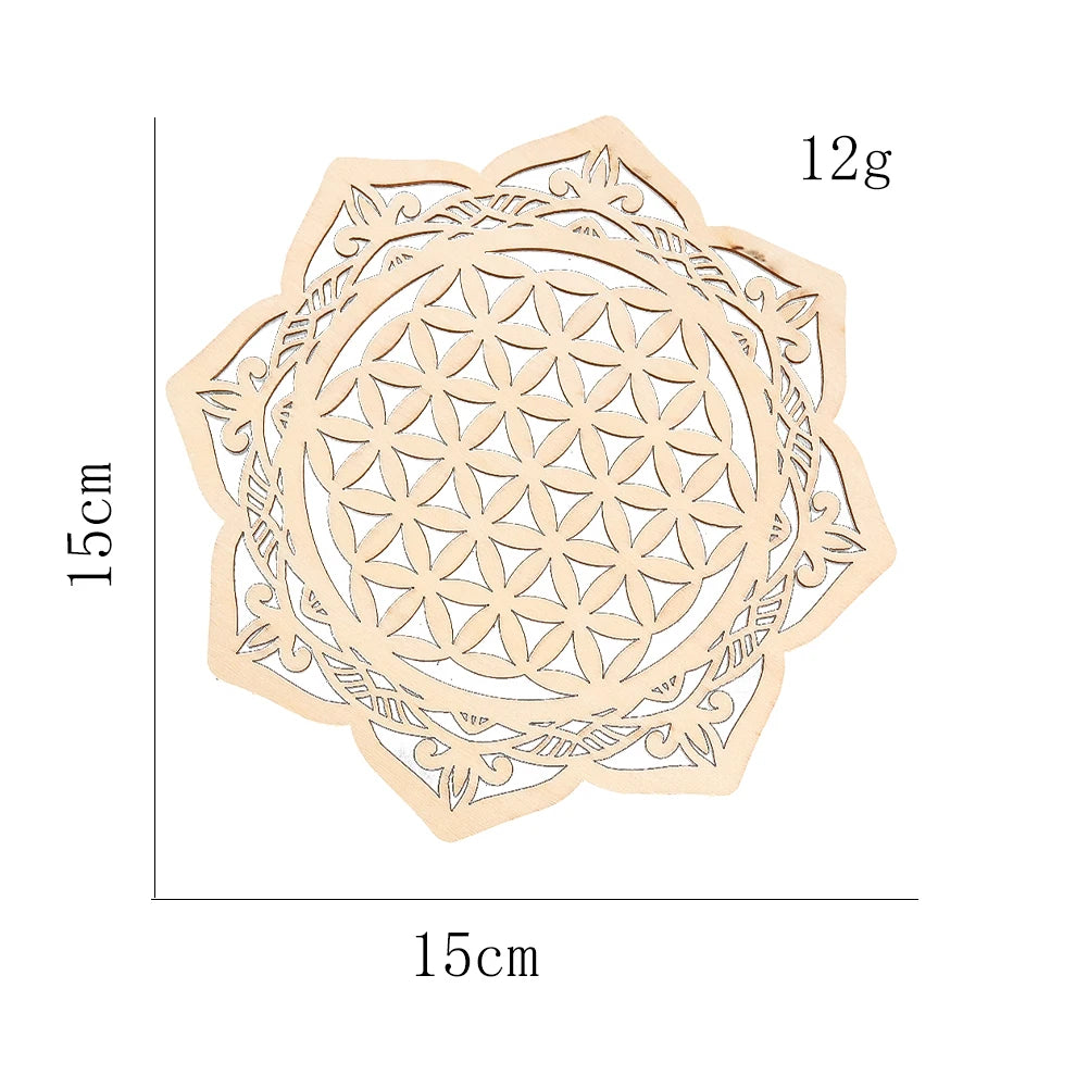 1PC Harmonious Flower of Life Diagram Decorative Boards Wooden Laser Carving Meditation Plate Carved Coaster Creative Home Decor