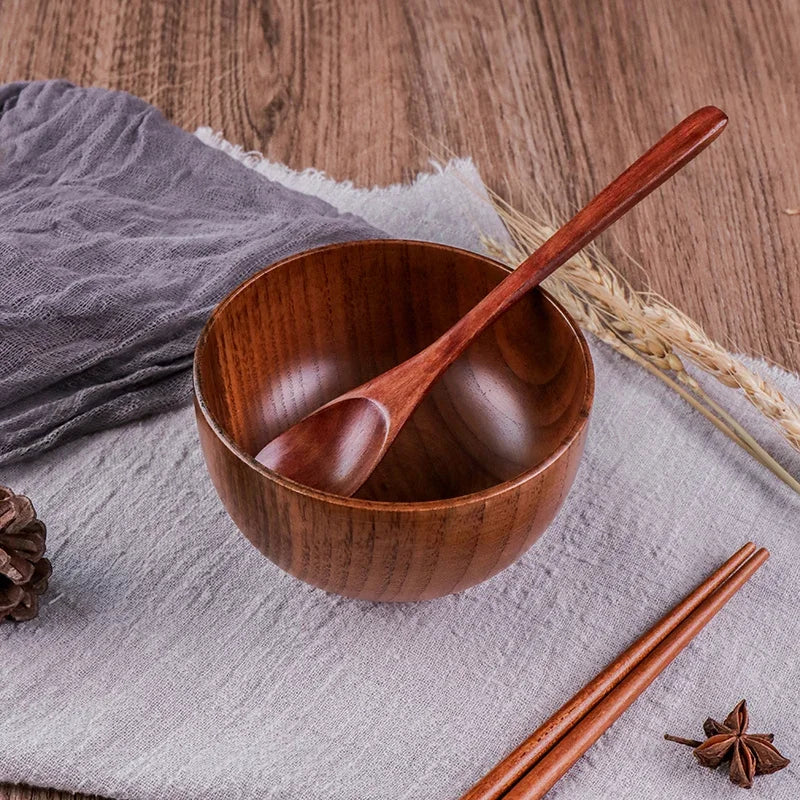 Japanese Style Acacia Wooden Bowl for Children's Dining Anti DropBowl Exclusive Wooden Bowl Retro Home Tableware Set Salad Bowl