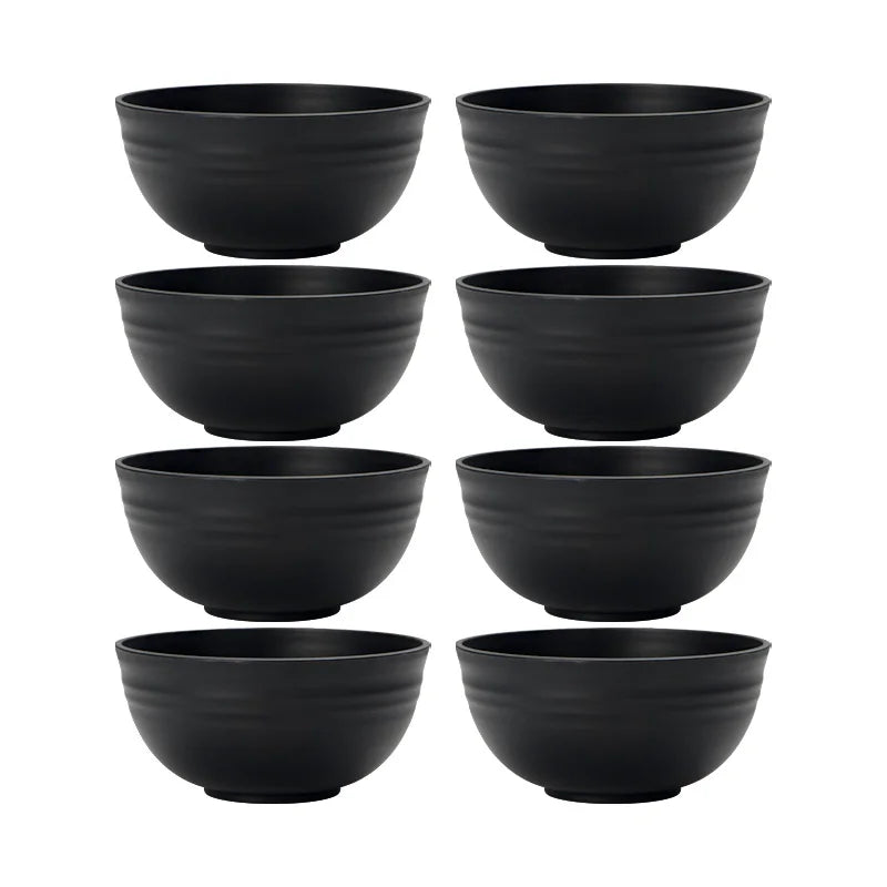 4/6/8pcs Black grain bowl Reusable household plastic dinner bowl can hold food dessert grain outdoor camping bowl
