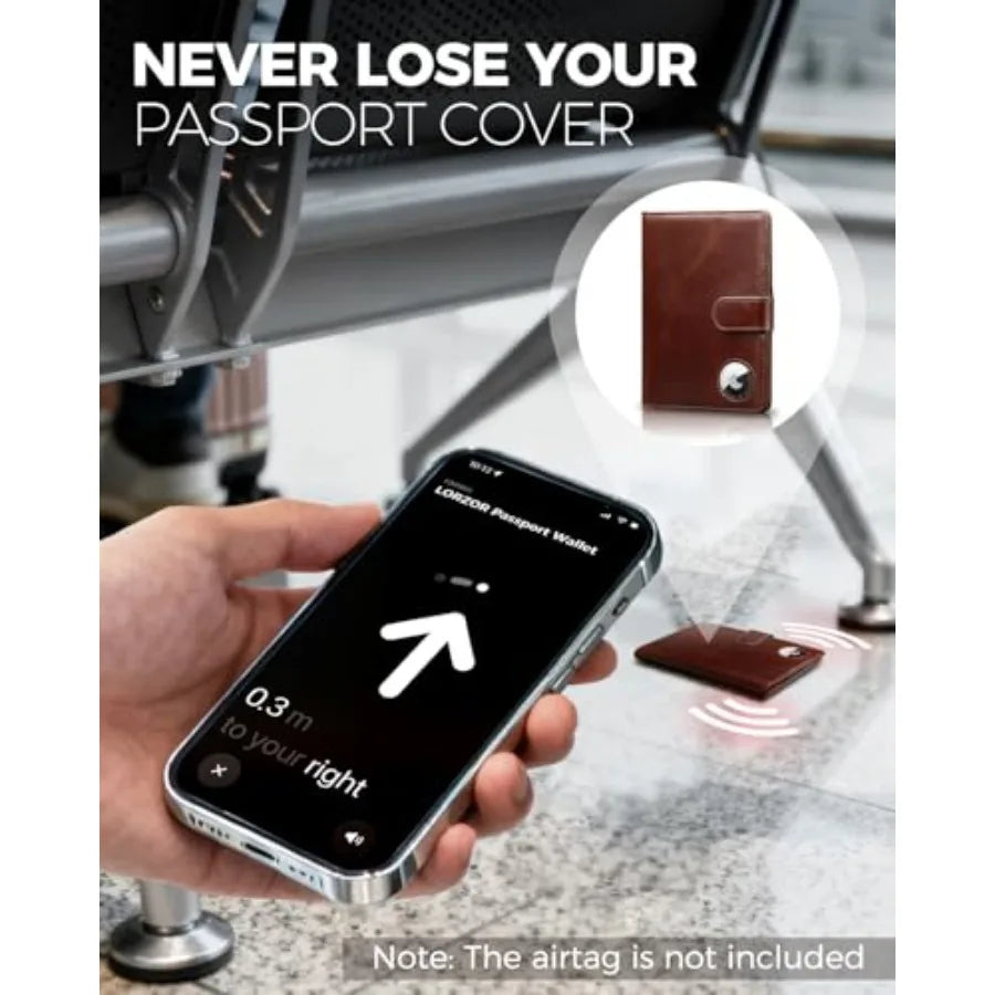 Passport Holder for Travel: Full Grain Leather Passport Cover with Airtag Holder Magnetic Buckle for Men - RFID Blocking Bifold