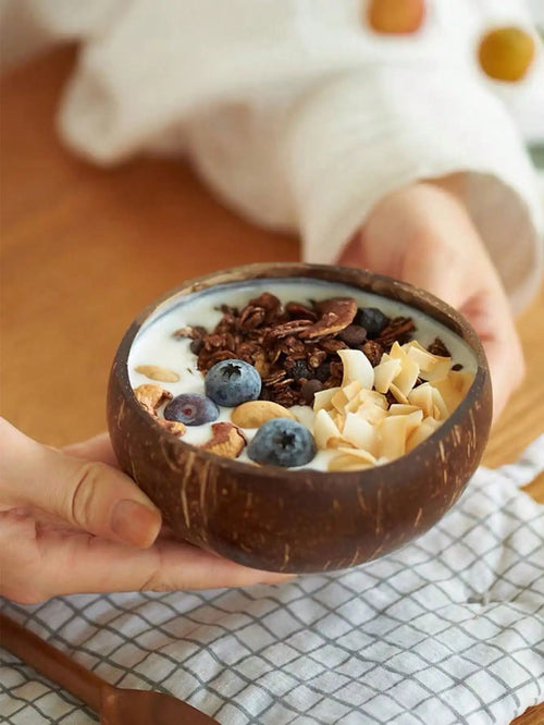 1 Piece Coconut Bowl, Healthy Vegetarian Salad Bowl, Smoothie Bowl, Oatmeal Bowl, Breakfast Fruit Yogurt Bowl, Natural Coconut