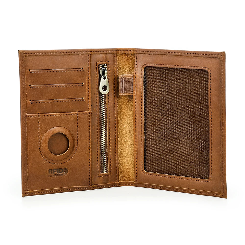 Genuine Cow Leather Passport Holder Travel Wallet with Airtag Case