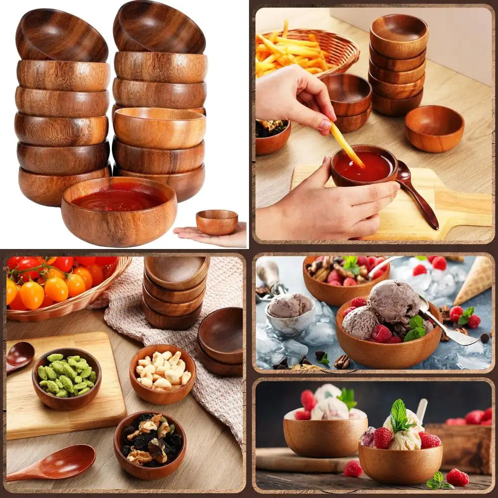 Set of 20 Small Acacia Wood Calabash Bowls, Ideal for Serving Salad, Dip, Pasta, Nuts, and More in Home Kitchen (3 Inch)