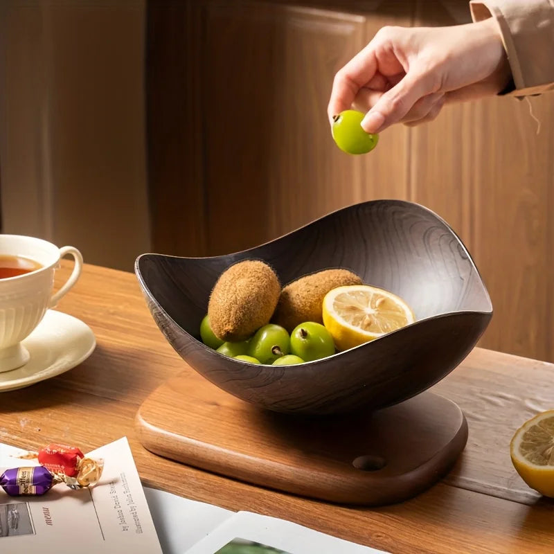 Large Wood Grain Salad Bowl - Durable Plastic Serving Dish for Party, Wedding, Buffet. Easy-Clean Fruit & Candy Container.