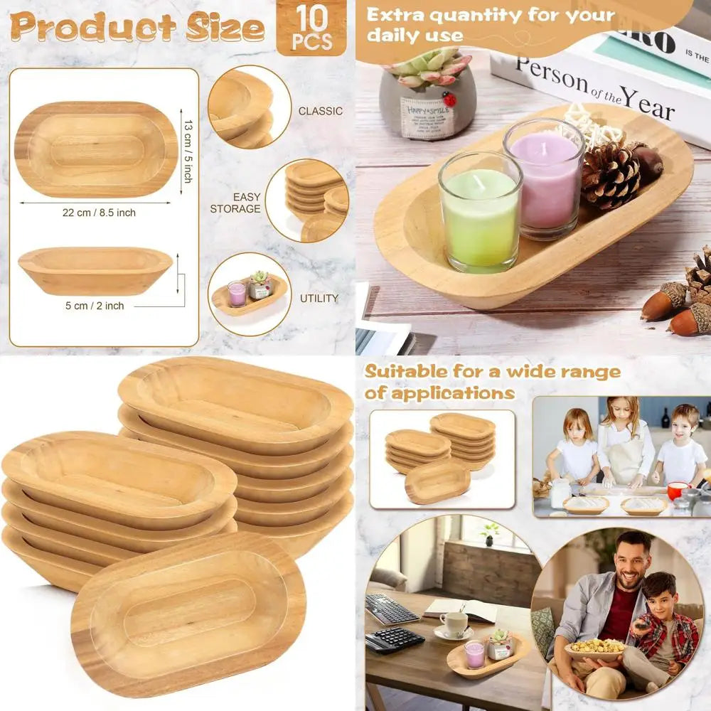 8.5 Inch Rustic Wooden Dough Bowls Set of 10 for Wedding, DIY, Home Crafts, and Farmhouse Decor - Affiliated Shops