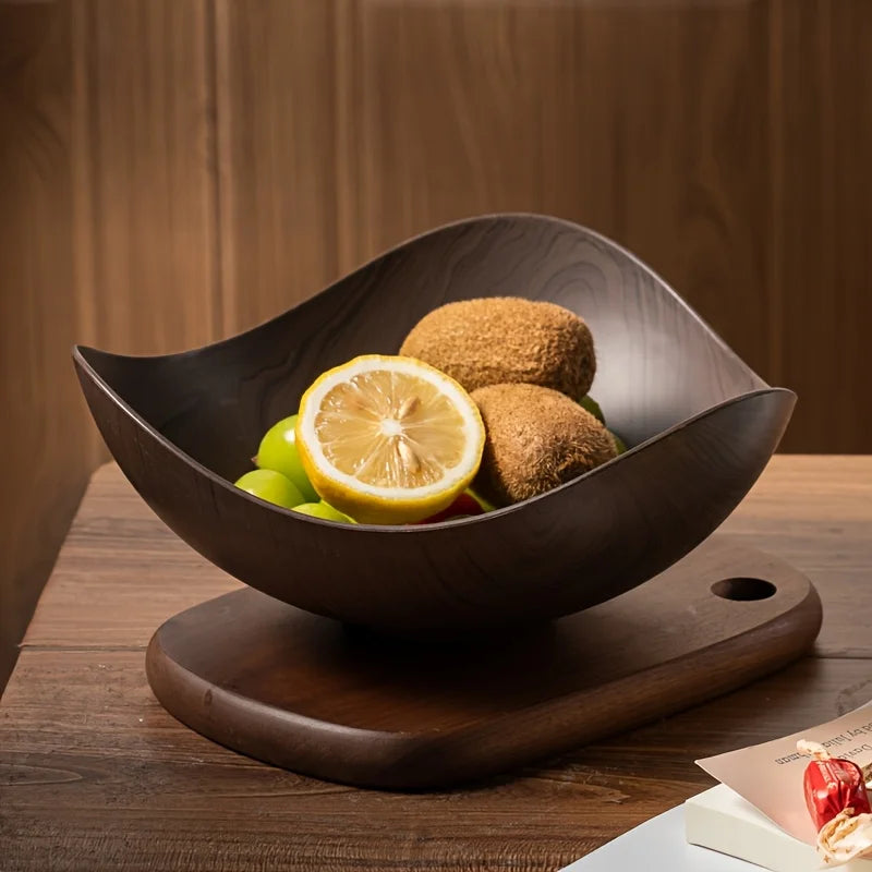 Large Wood Grain Salad Bowl - Durable Plastic Serving Dish for Party, Wedding, Buffet. Easy-Clean Fruit & Candy Container.