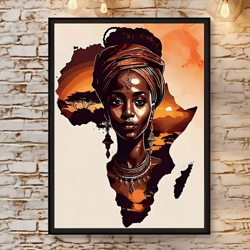 Modern African Tribal Women Canvas Art Print - Frameless, Waterproof Abstract Wall Decor for Living Room, Bedroom, Office, Dinin - Affiliated Shops