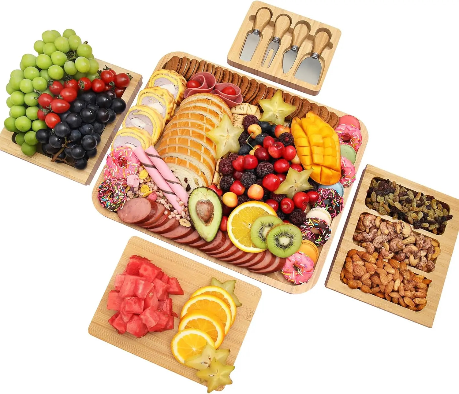 Stainless Steel Cheese Board Set with Knives, Slates, Bowls - Perfect Gift for Housewarming & Weddings