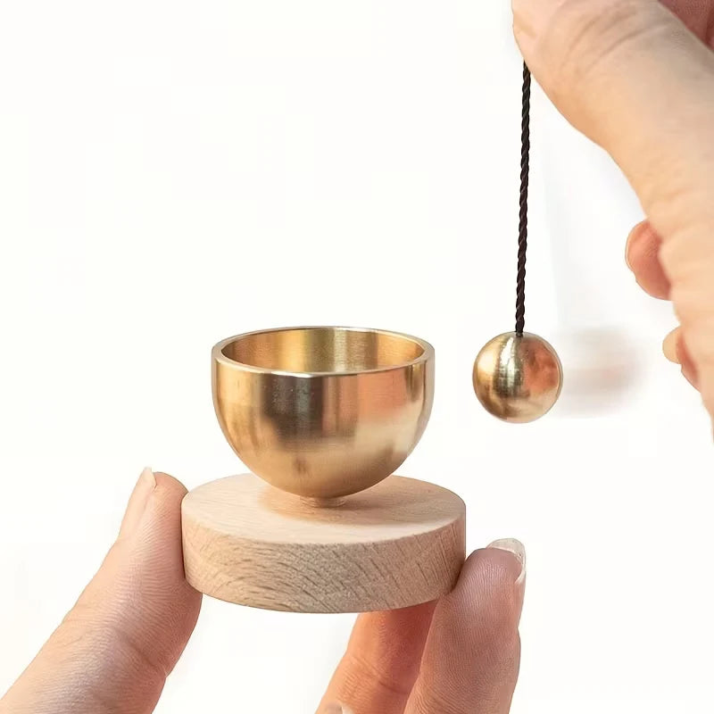 Wooden Mini Song Bowl Pure Brass Wind Chime Set Yoga Meditation Mindfulness Relieve Stress Dopamine Beech Wood Doorbell