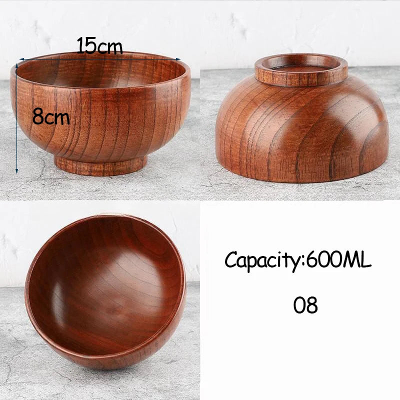 Japanese Style Acacia Wooden Bowl for Children's Dining Anti DropBowl Exclusive Wooden Bowl Retro Home Tableware Set Salad Bowl