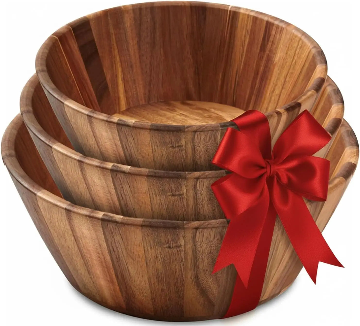Handmade Wooden Salad Bowl Set of 3 Round Design Durable and Stylish Natural Wood Serving Bowls for Dining Affiliated Shops