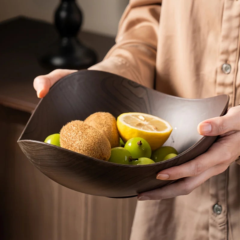Large Wood Grain Salad Bowl - Durable Plastic Serving Dish for Party, Wedding, Buffet. Easy-Clean Fruit & Candy Container.