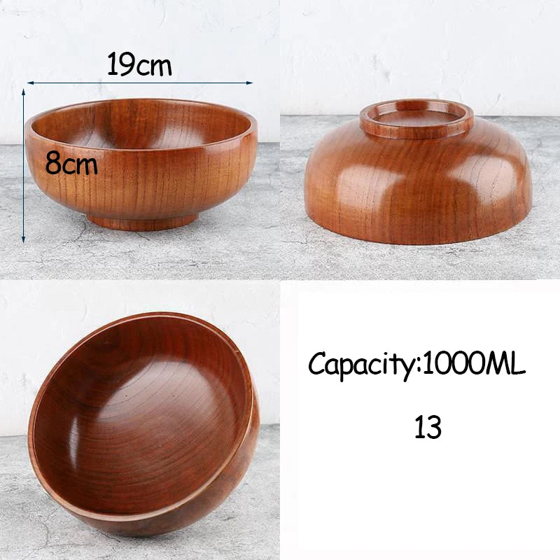 Japanese Style Acacia Wooden Bowl for Children's Dining Anti DropBowl Exclusive Wooden Bowl Retro Home Tableware Set Salad Bowl