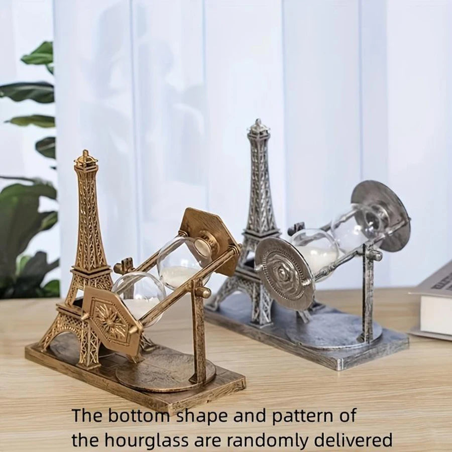 Vintage Eiffel Tower Hourglass Figurine - Creative Indoor Decor and Office Desk Ornament, Perfect for Home, Festivals