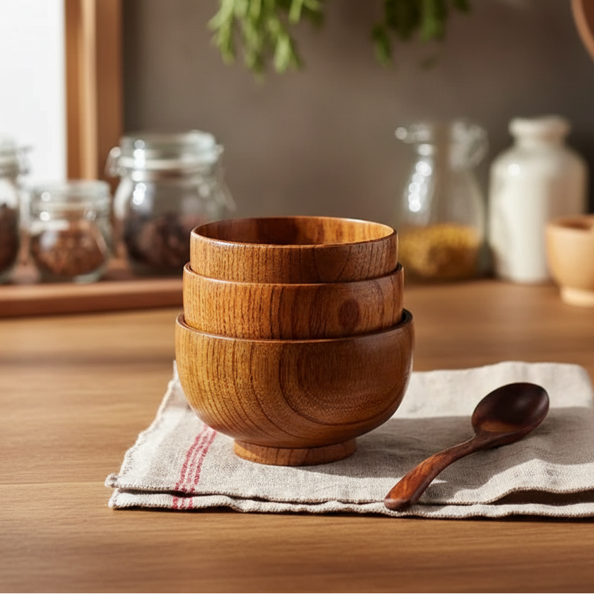 Japanese Style Wooden Bowl Jujube Wooden Bowl Round Large Soup Bowl Creative Children's Rice Bowl Tableware
