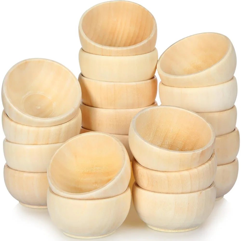 40 Pcs Unfinished Wooden Mini Bowls, 1.5 oz Capacity for DIY Crafts, Serving Condiments, Nuts, Dips - Affiliated Shops