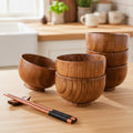 Japanese Style Acacia Wooden Bowl for Children's Dining Anti DropBowl Exclusive Wooden Bowl Retro Home Tableware Set Salad Bowl