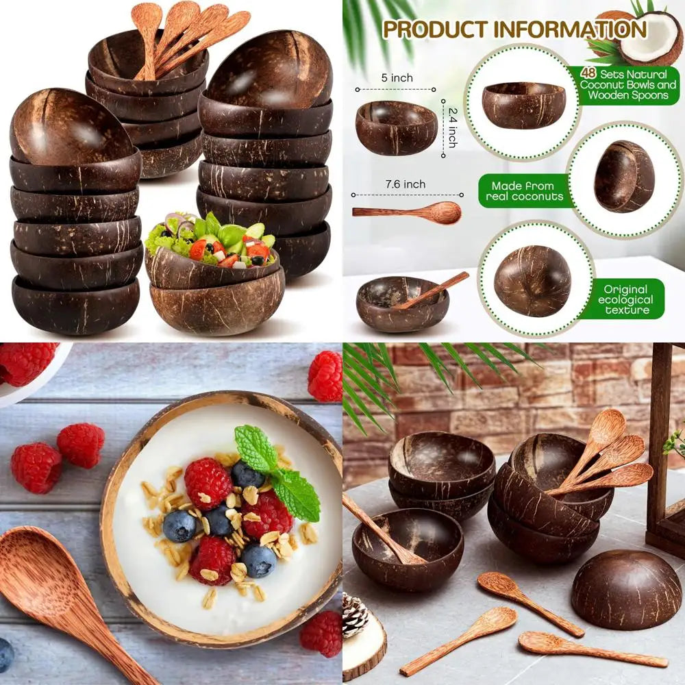 Natural Coconut Bowls Set of 48 with Wooden Spoons Ideal for Salads Smoothies and Kitchen Decor Gifts for Women Affiliated Shops