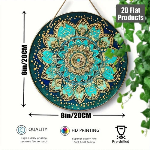 **Mandalas Wall Decor Plaque, 8x8 Inch Handmade Wooden Sign for Home Office**