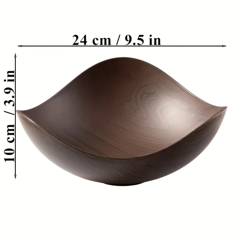 Large Wood Grain Salad Bowl - Durable Plastic Serving Dish for Party, Wedding, Buffet. Easy-Clean Fruit & Candy Container.