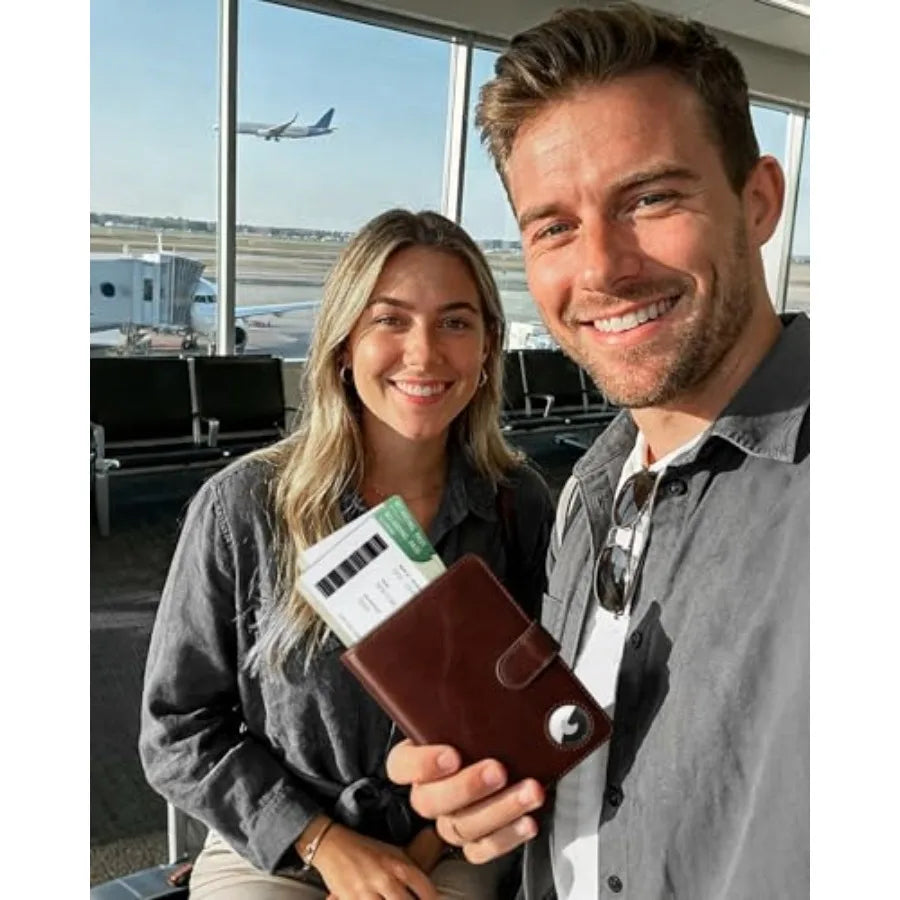 Passport Holder for Travel: Full Grain Leather Passport Cover with Airtag Holder Magnetic Buckle for Men - RFID Blocking Bifold