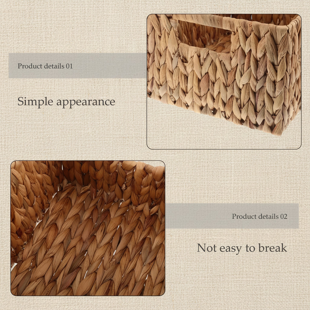 Rectangular Woven Basket with Lid Heavy Duty Decorative Storage Box for Organizing Home Office Bedroom Storage Bins for Shelves