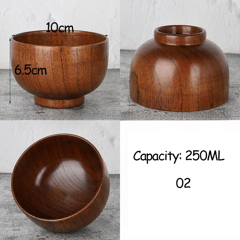 Japanese Style Acacia Wooden Bowl for Children's Dining Anti DropBowl Exclusive Wooden Bowl Retro Home Tableware Set Salad Bowl