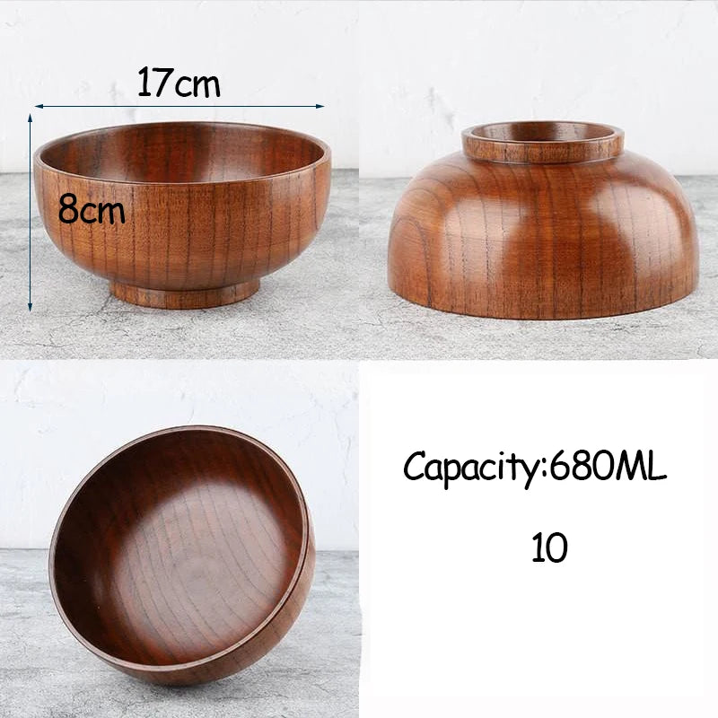 Japanese Style Acacia Wooden Bowl for Children's Dining Anti DropBowl Exclusive Wooden Bowl Retro Home Tableware Set Salad Bowl