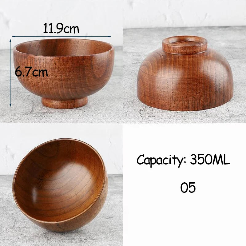 Japanese Style Acacia Wooden Bowl for Children's Dining Anti DropBowl Exclusive Wooden Bowl Retro Home Tableware Set Salad Bowl