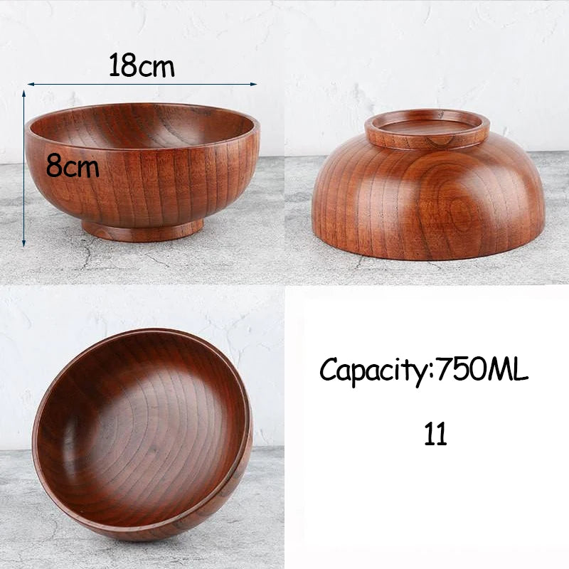 Japanese Style Acacia Wooden Bowl for Children's Dining Anti DropBowl Exclusive Wooden Bowl Retro Home Tableware Set Salad Bowl