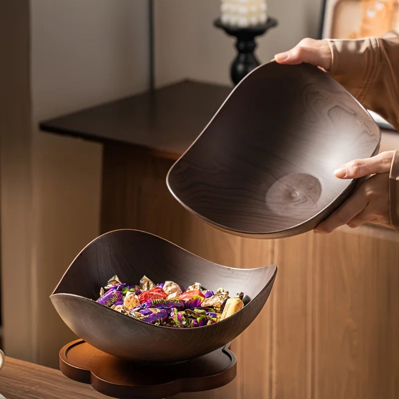 Large Wood Grain Salad Bowl - Durable Plastic Serving Dish for Party, Wedding, Buffet. Easy-Clean Fruit & Candy Container.
