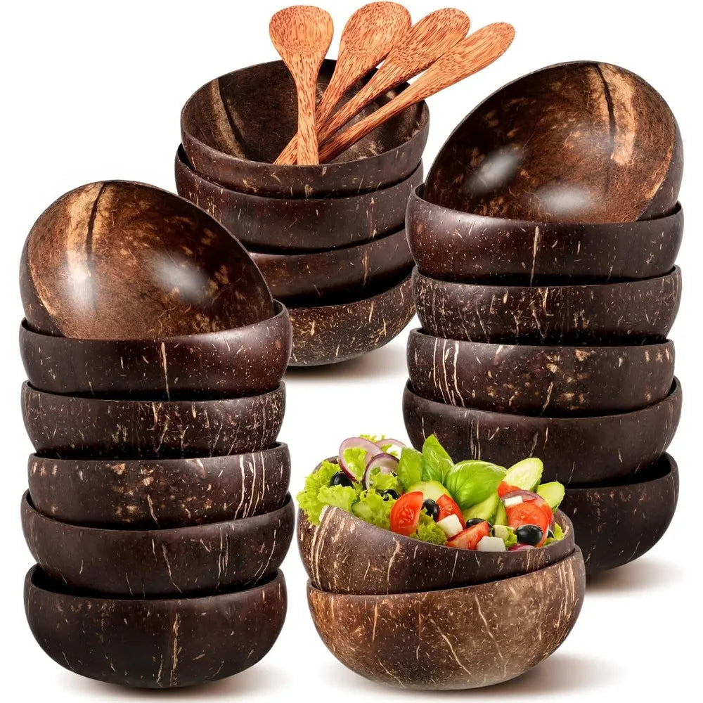 Polished Coconut Bowls and Wooden Spoon Sets Natural Coconut Salad Smoothie Bowls