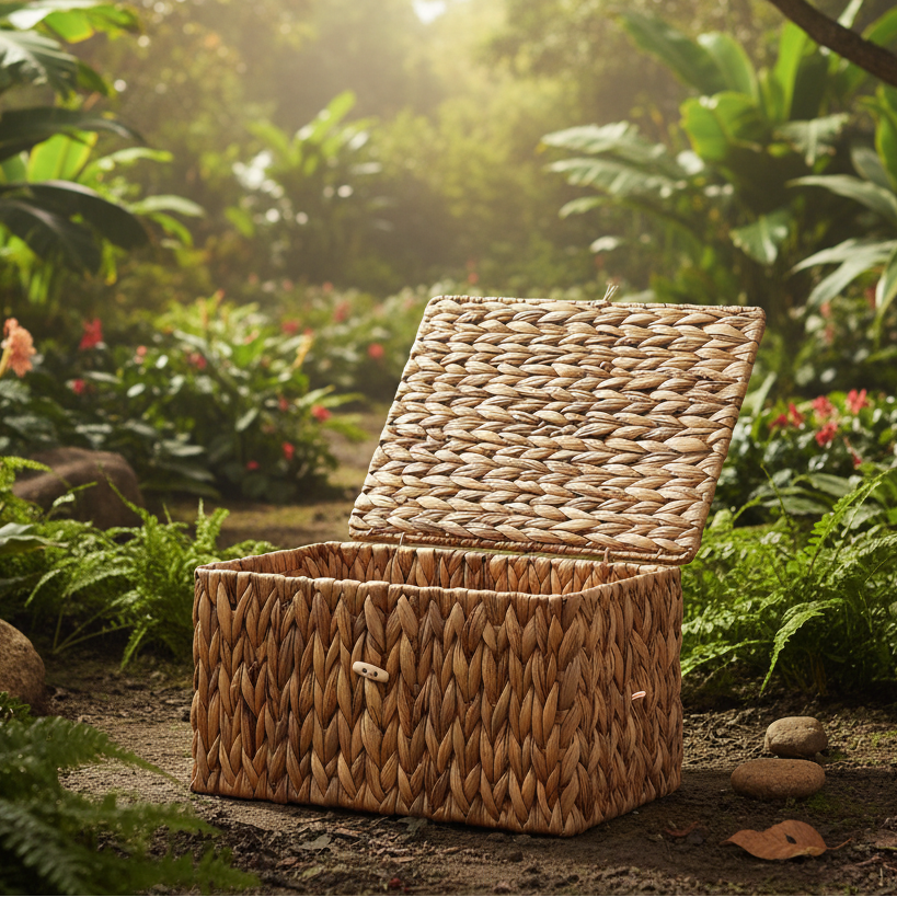 Rectangular Woven Basket with Lid Heavy Duty Decorative Storage Box for Organizing Home Office Bedroom Storage Bins for Shelves