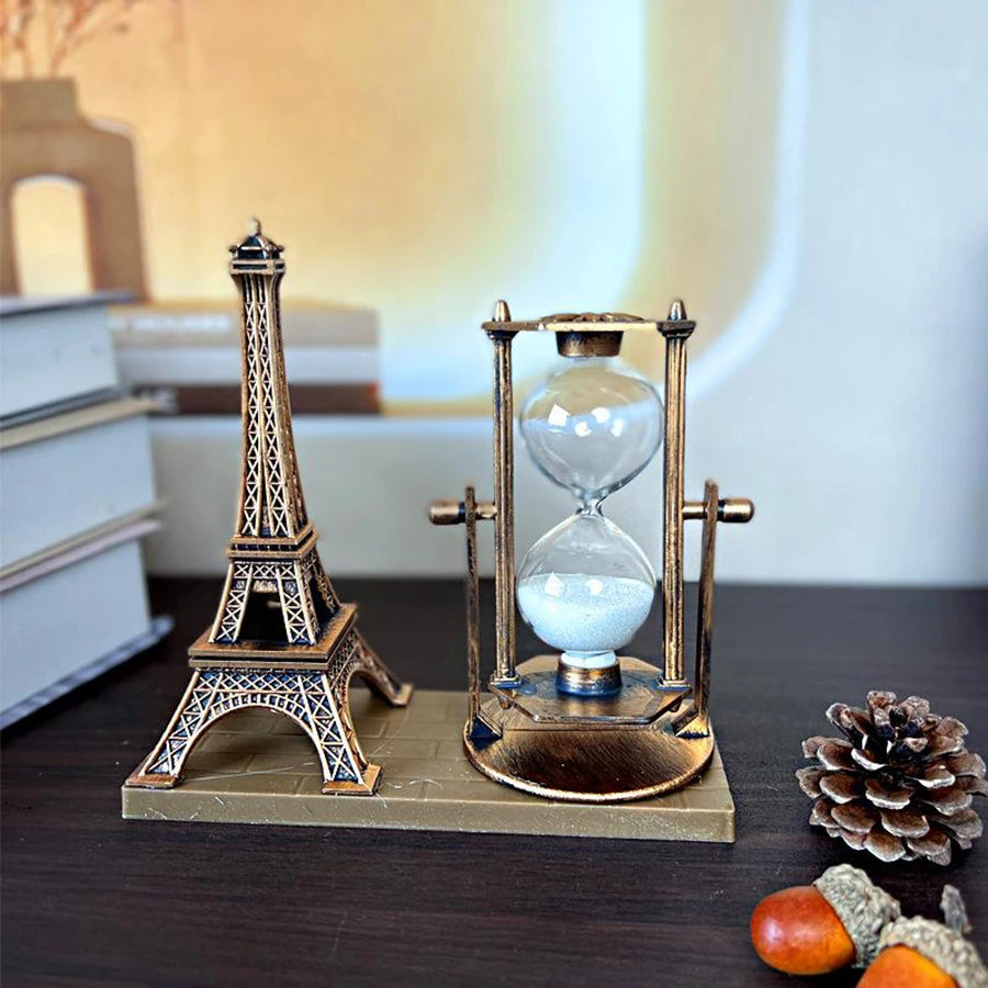 Vintage Eiffel Tower Hourglass Figurine - Creative Indoor Decor and Office Desk Ornament, Perfect for Home, Festivals