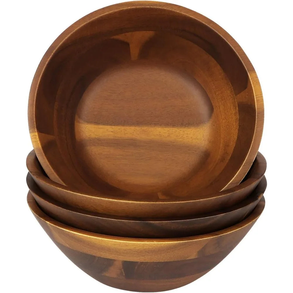 Set of 4 Acacia Wooden Serving Bowls 7 Inch for Salad Soup Noodles Affiliated Shops