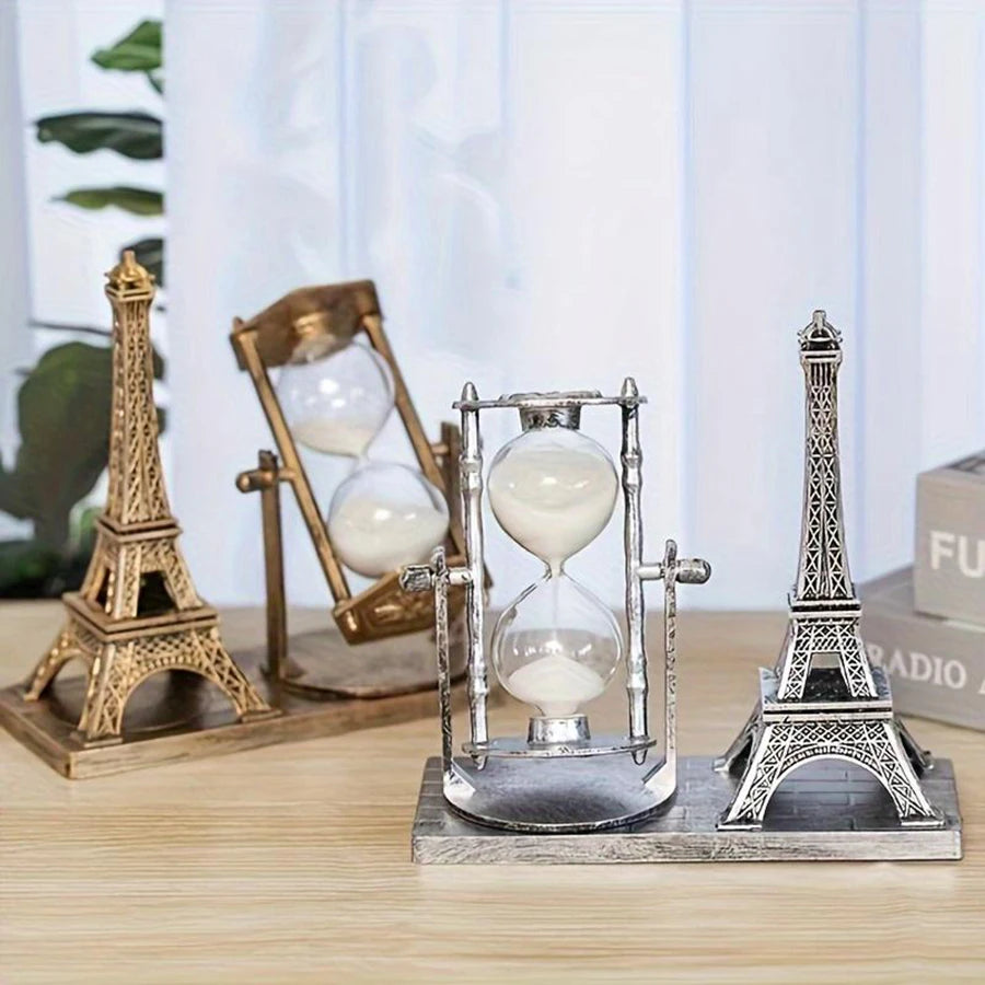 Vintage Eiffel Tower Hourglass Figurine - Creative Indoor Decor and Office Desk Ornament, Perfect for Home, Festivals