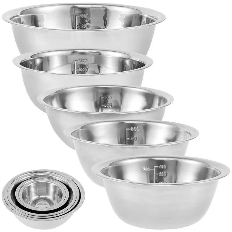 5 Pcs Multipurpose Stainless Steel Mixing Bowl Set 5 Size Space Saving Nested Bowl Set Dishwasher Safe Kitchen Cooking Goods - Affiliated Shops