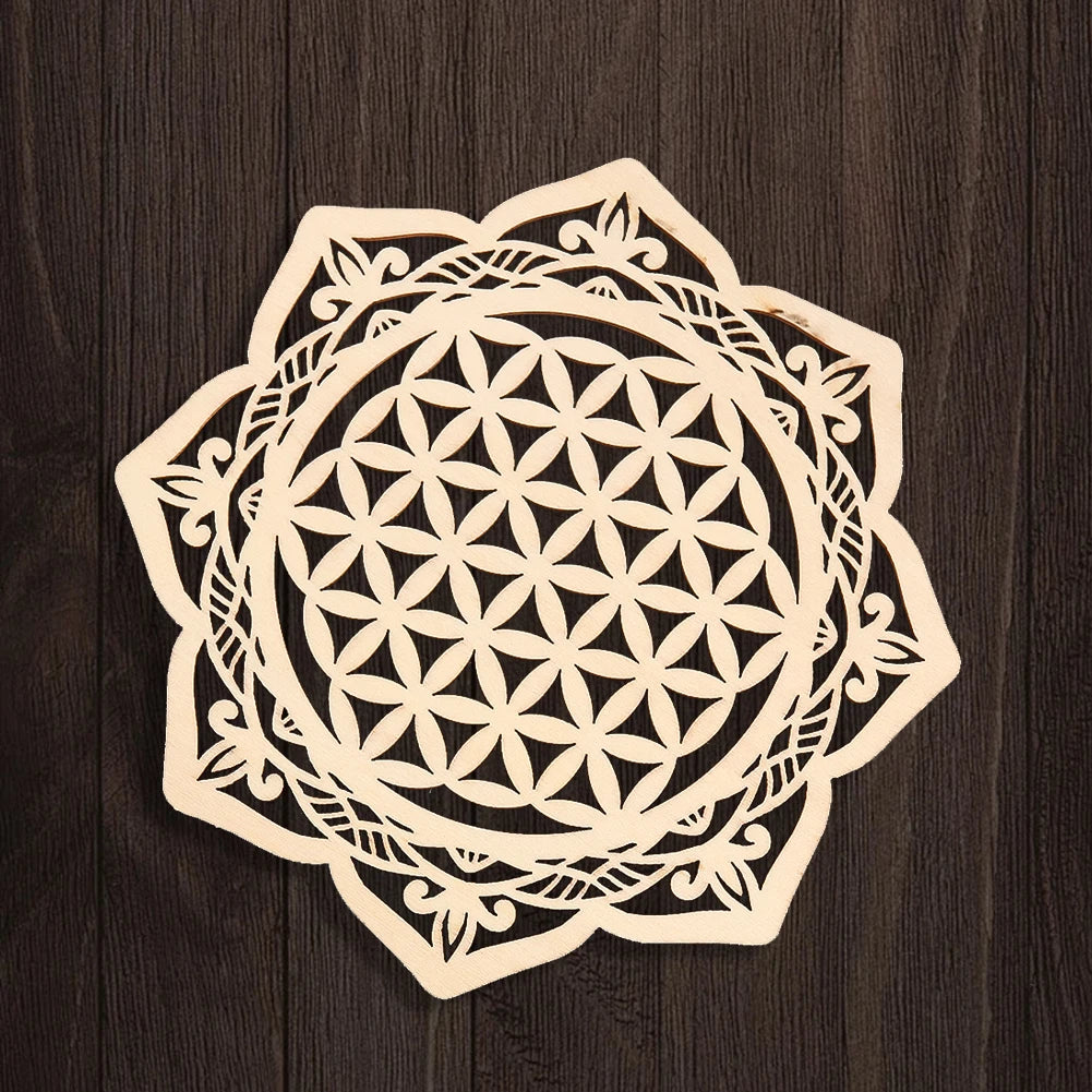 1PC Harmonious Flower of Life Diagram Decorative Boards Wooden Laser Carving Meditation Plate Carved Coaster Creative Home Decor