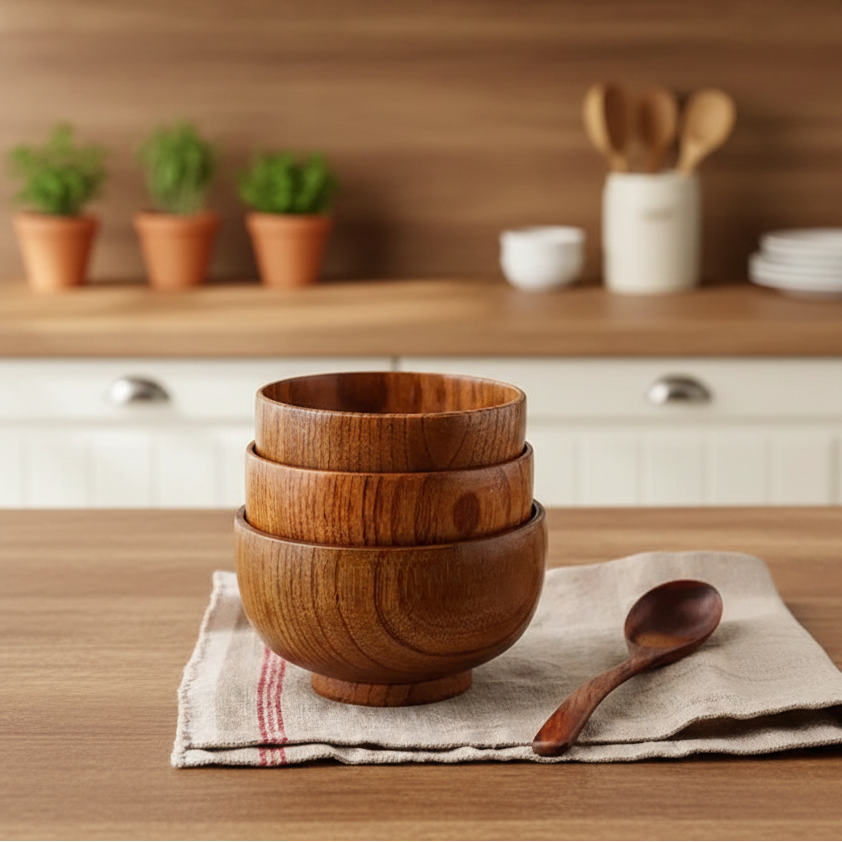 Japanese Style Wooden Bowl Jujube Wooden Bowl Round Large Soup Bowl Creative Children's Rice Bowl Tableware