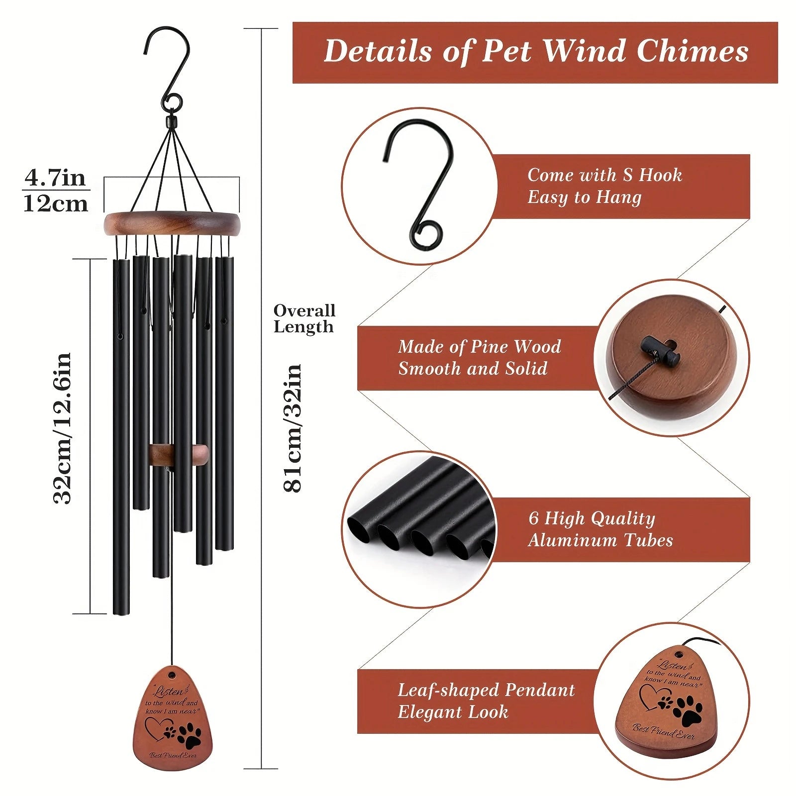 Dog Memorial Wind Chimes - Sympathy Gift for Pet Loss, Metal Tubes & Consolation Gift Cards (Black) | Bereaved Gift for Dog Love