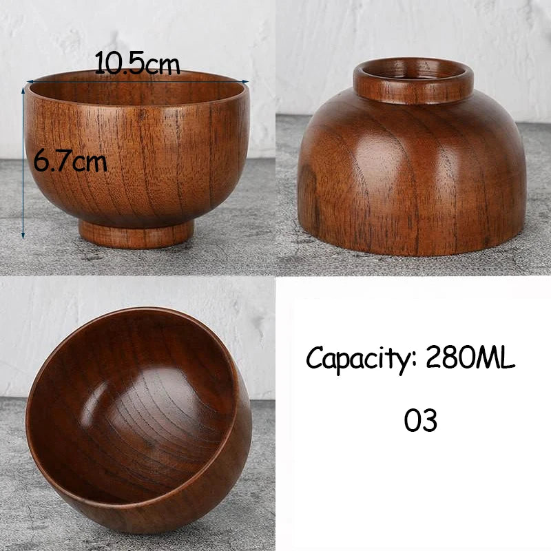 Japanese Style Acacia Wooden Bowl for Children's Dining Anti DropBowl Exclusive Wooden Bowl Retro Home Tableware Set Salad Bowl