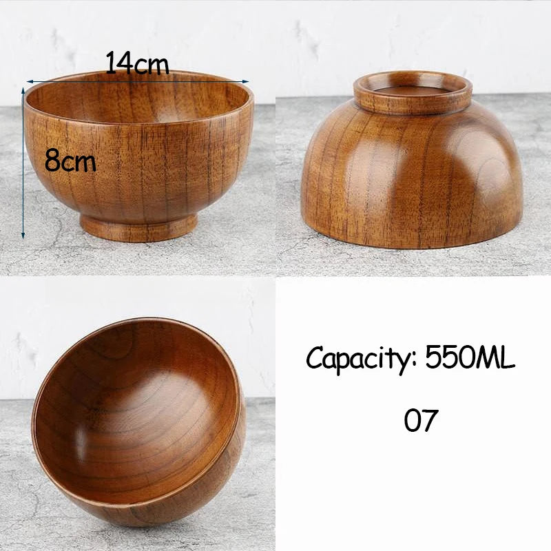 Japanese Style Acacia Wooden Bowl for Children's Dining Anti DropBowl Exclusive Wooden Bowl Retro Home Tableware Set Salad Bowl