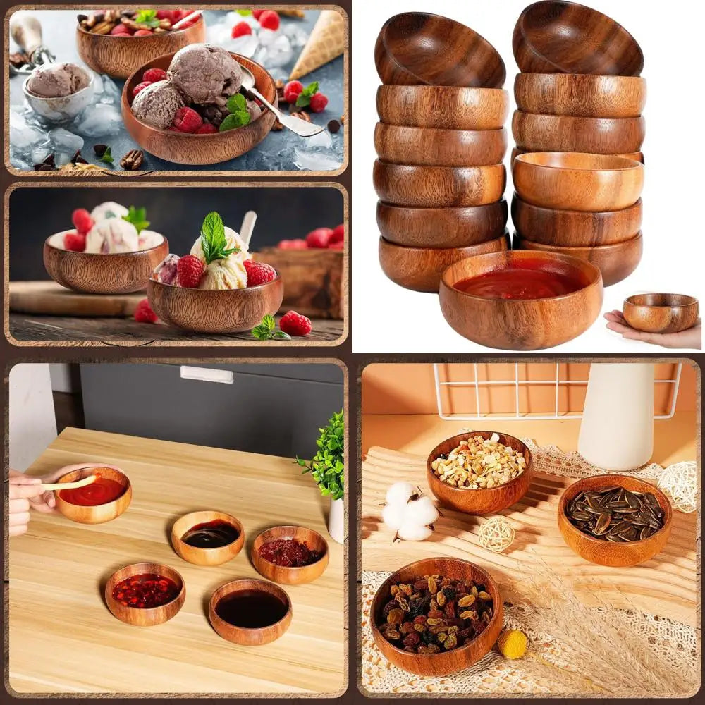 Set of 20 Small Acacia Wood Calabash Bowls Hand Carved 4 Inch Ideal for Serving Salad Popcorn Pasta Nuts Sauces and Appe Lit Outlet