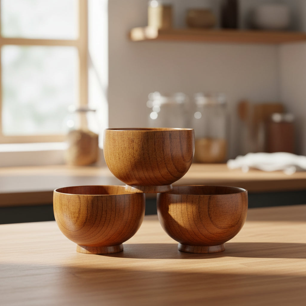 Japanese Style Wooden Bowl Jujube Wooden Bowl Round Large Soup Bowl Creative Children's Rice Bowl Tableware