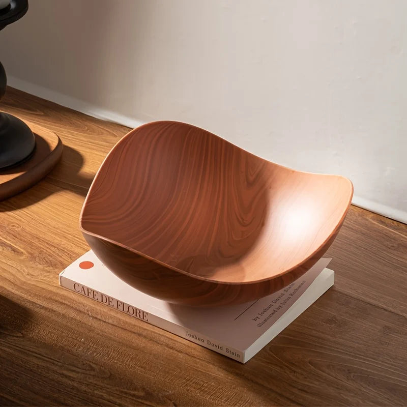 Large Wood Grain Salad Bowl - Durable Plastic Serving Dish for Party, Wedding, Buffet. Easy-Clean Fruit & Candy Container.