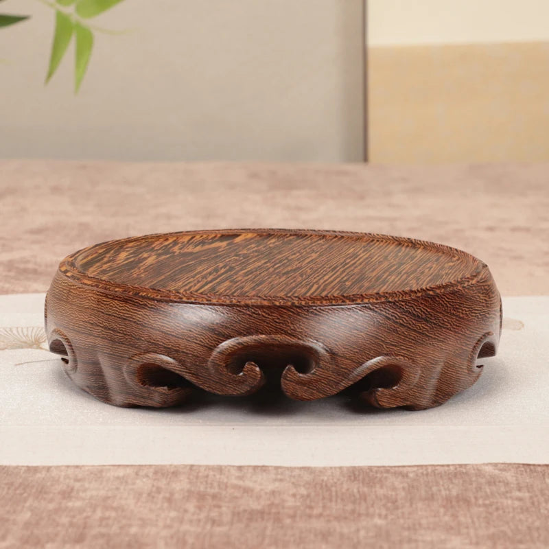 Chinese Solid Wood round Base Display Stand for Fish Tank Porcelain Teapots Buddha Figurines Valuable Craft Showcase Lit Outlet