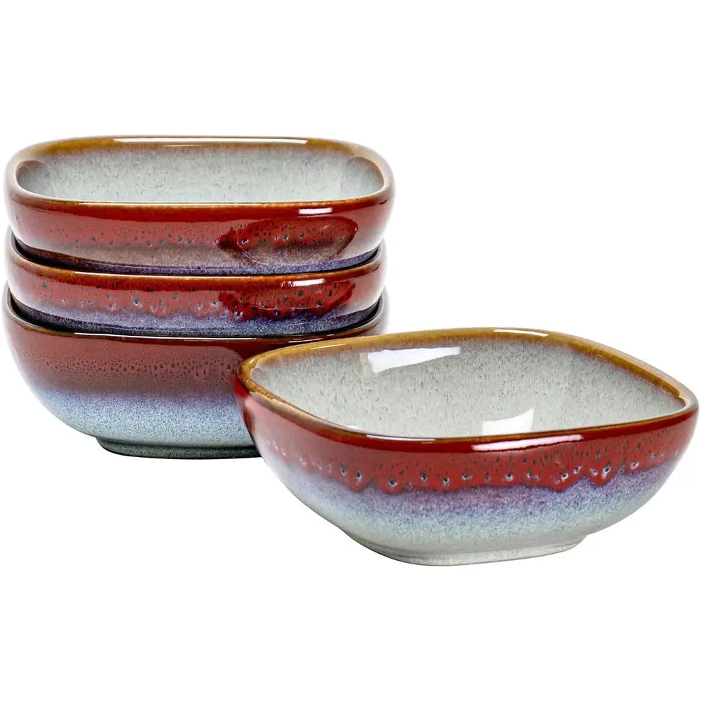 Set of 4 - 22 Oz Square Serving Bowls for Salad, Appetizers, Soup, and Fruit - Microwave Safe, Reactive Red