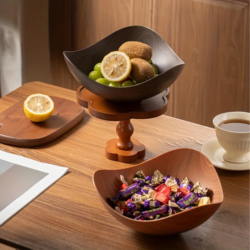 Large Wood Grain Salad Bowl - Durable Plastic Serving Dish for Party, Wedding, Buffet. Easy-Clean Fruit & Candy Container.